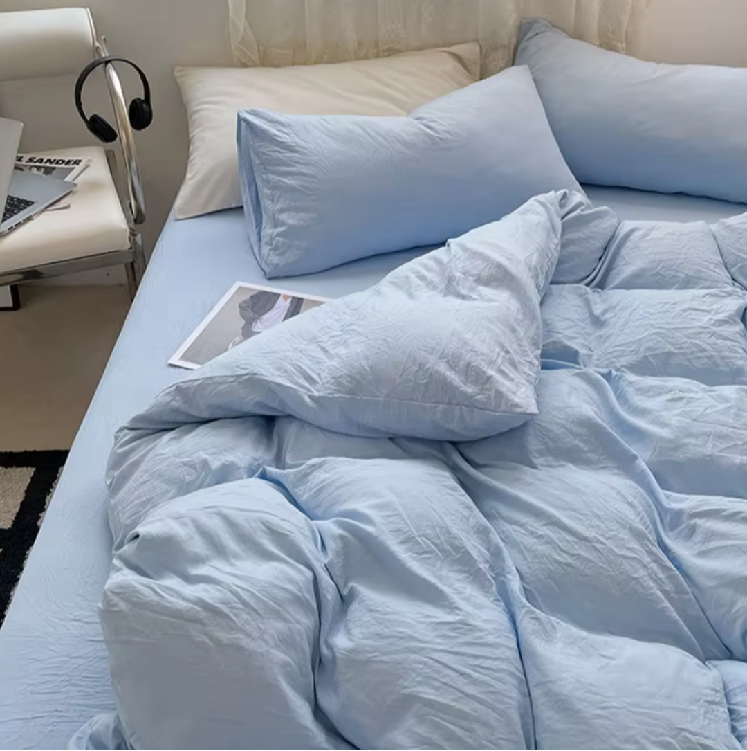 Set de Duvet Cotton Solid Washed 4 Peças - Blue Pastel