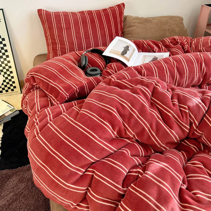 Set de Duvet Velvet Striped 4 Peças - Cherry