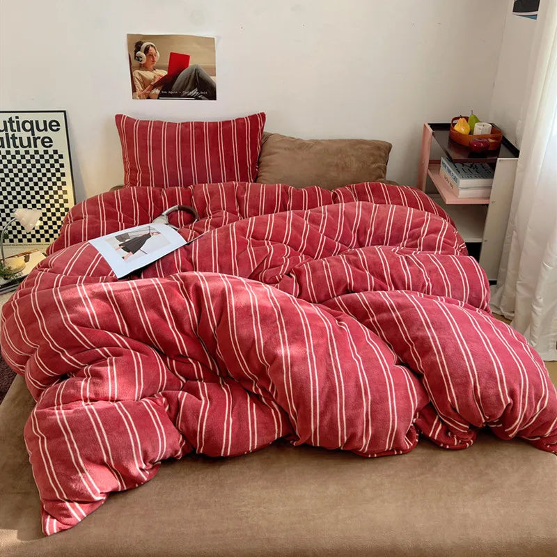 Set de Duvet Velvet Striped 4 Peças - Cherry