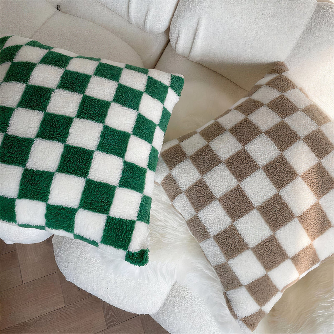 Checkerboard Bouclé Pillow Cover