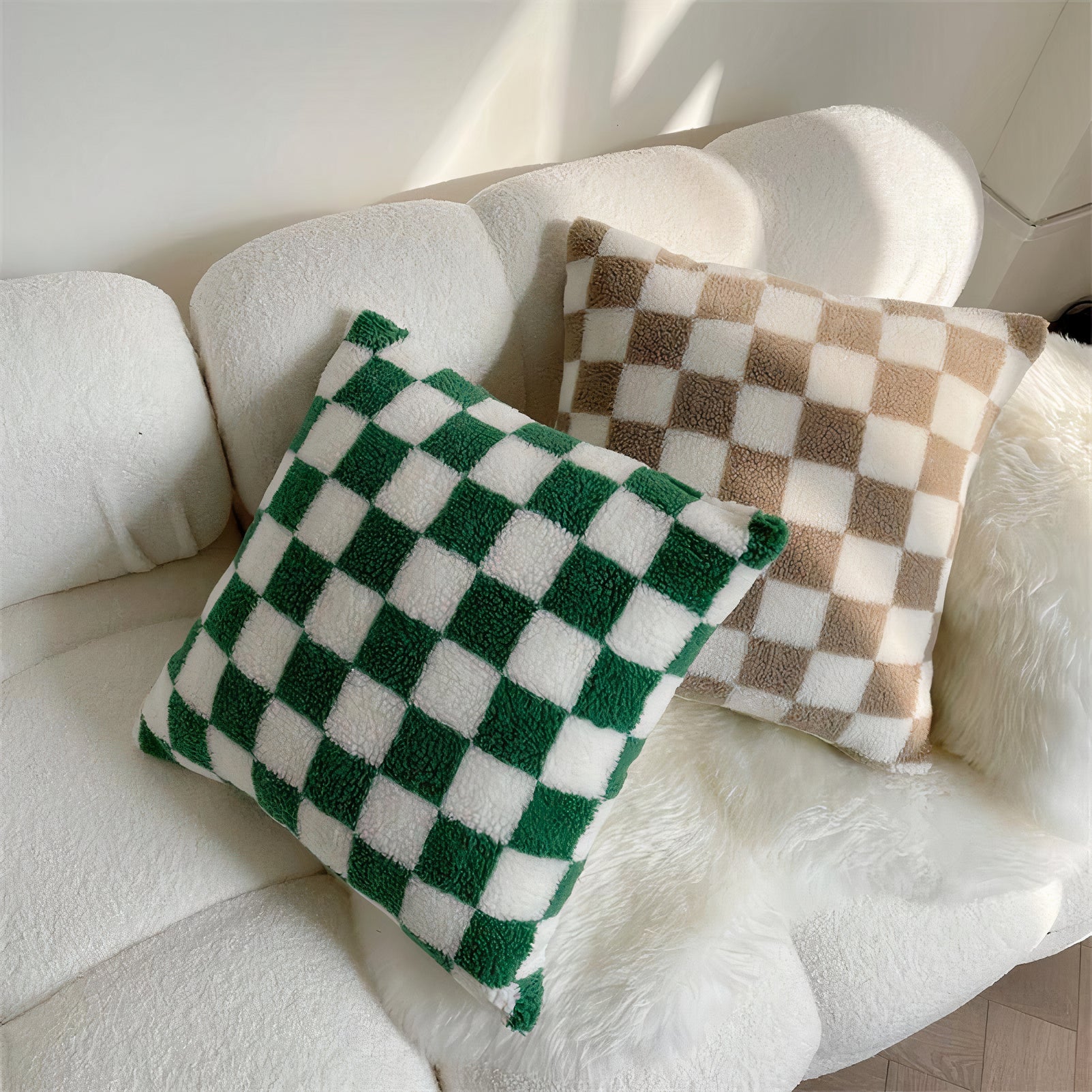 Checkerboard Bouclé Pillow Cover