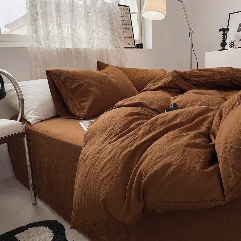 Gingham Linen Pillow Cover - Brown - Square