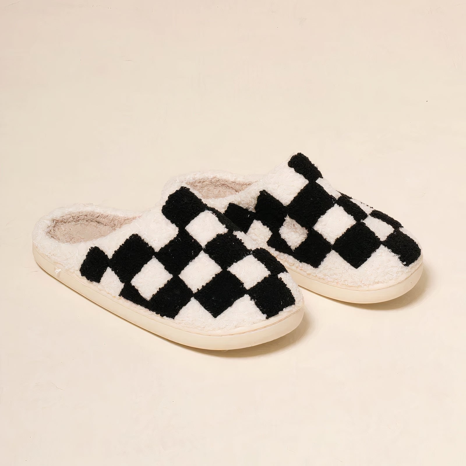 Checkerboard Plush Slippers