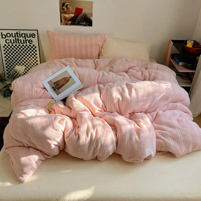 Set de Duvet Velvet Striped 4 Peças - Blush