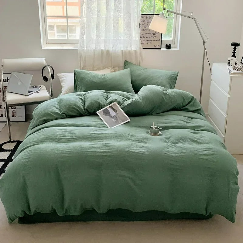 Set de Duvet Cotton Solid Washed 4 Peças - Sage