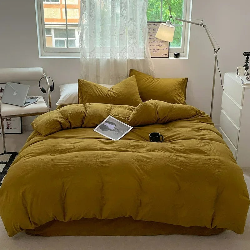 Set de Duvet Cotton Solid Washed 4 Peças - Curry