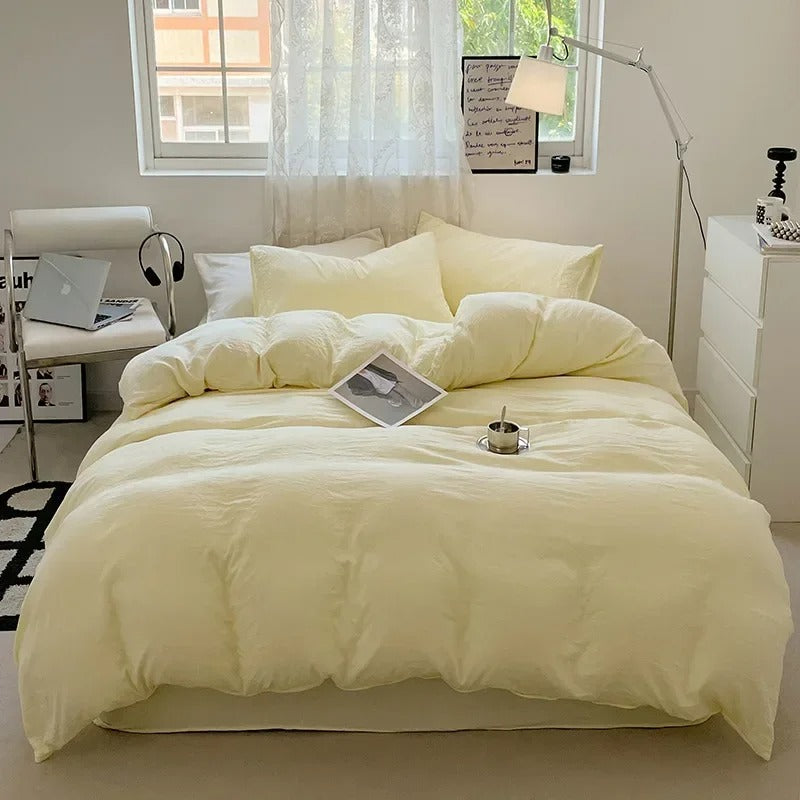 Set de Duvet Cotton Solid Washed 4 Peças - Yellow Pastel