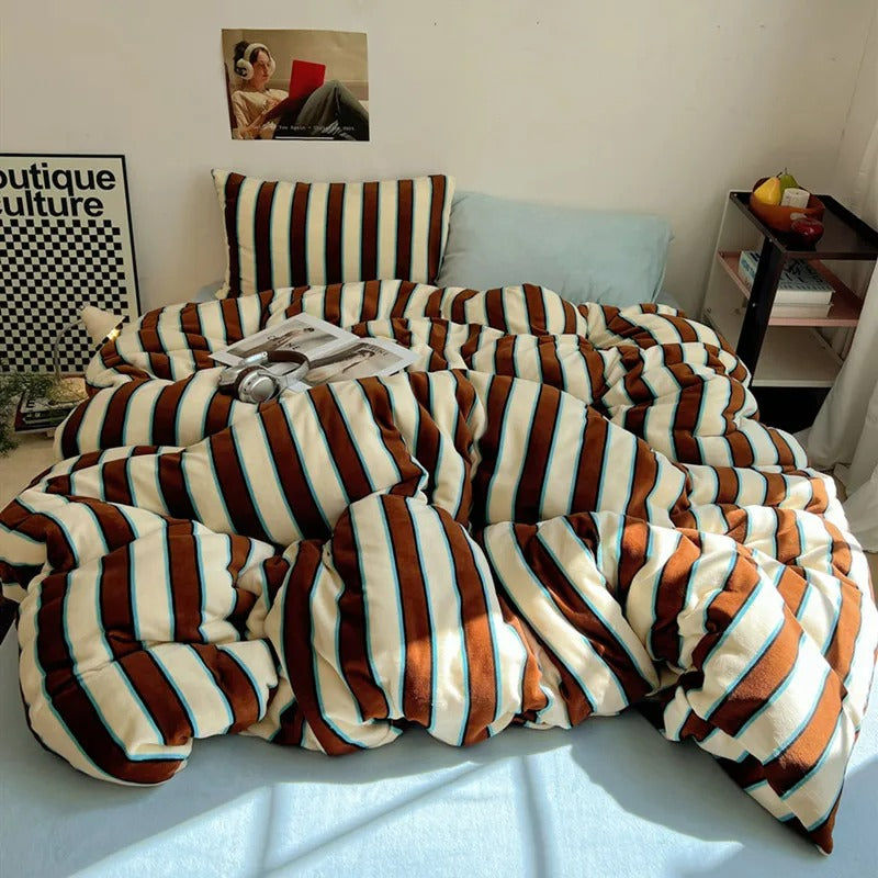 Set de Duvet Velvet Striped 4 Peças - Latte