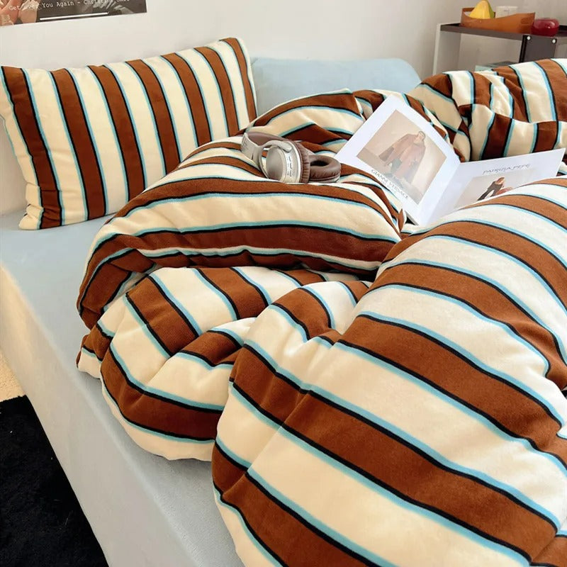 Set de Duvet Velvet Striped 4 Peças - Latte