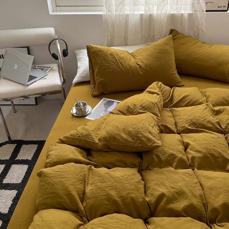 Set de Duvet Cotton Solid Washed 4 Peças - Curry