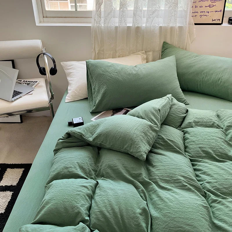 Set de Duvet Cotton Solid Washed 4 Peças - Sage