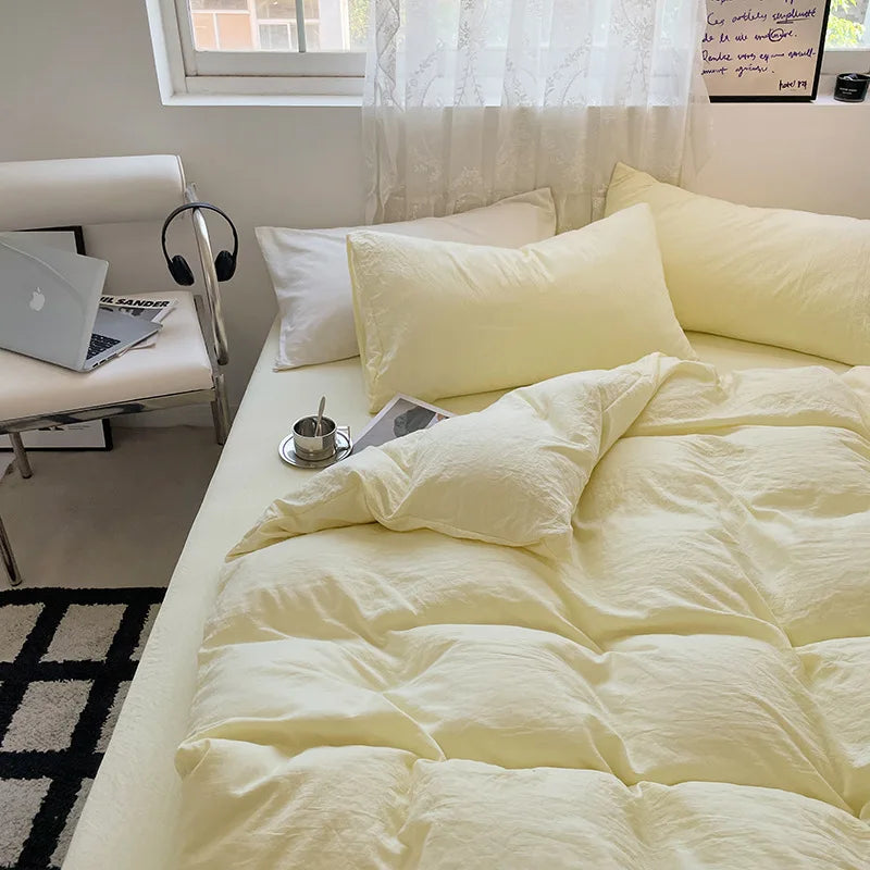 Set de Duvet Cotton Solid Washed 4 Peças - Yellow Pastel