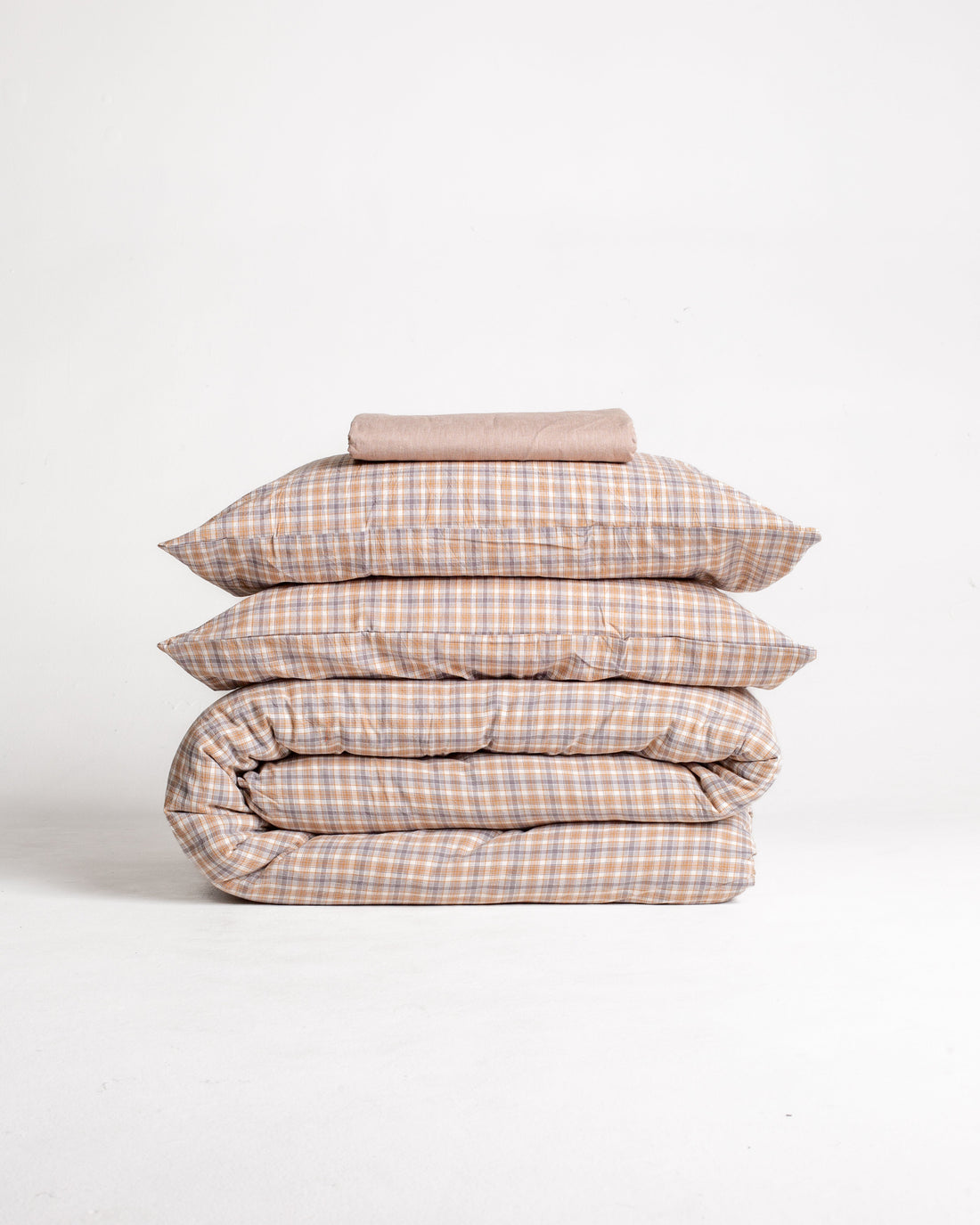 Set de Duvet Cotton Checkered 4 Peças - Mocha
